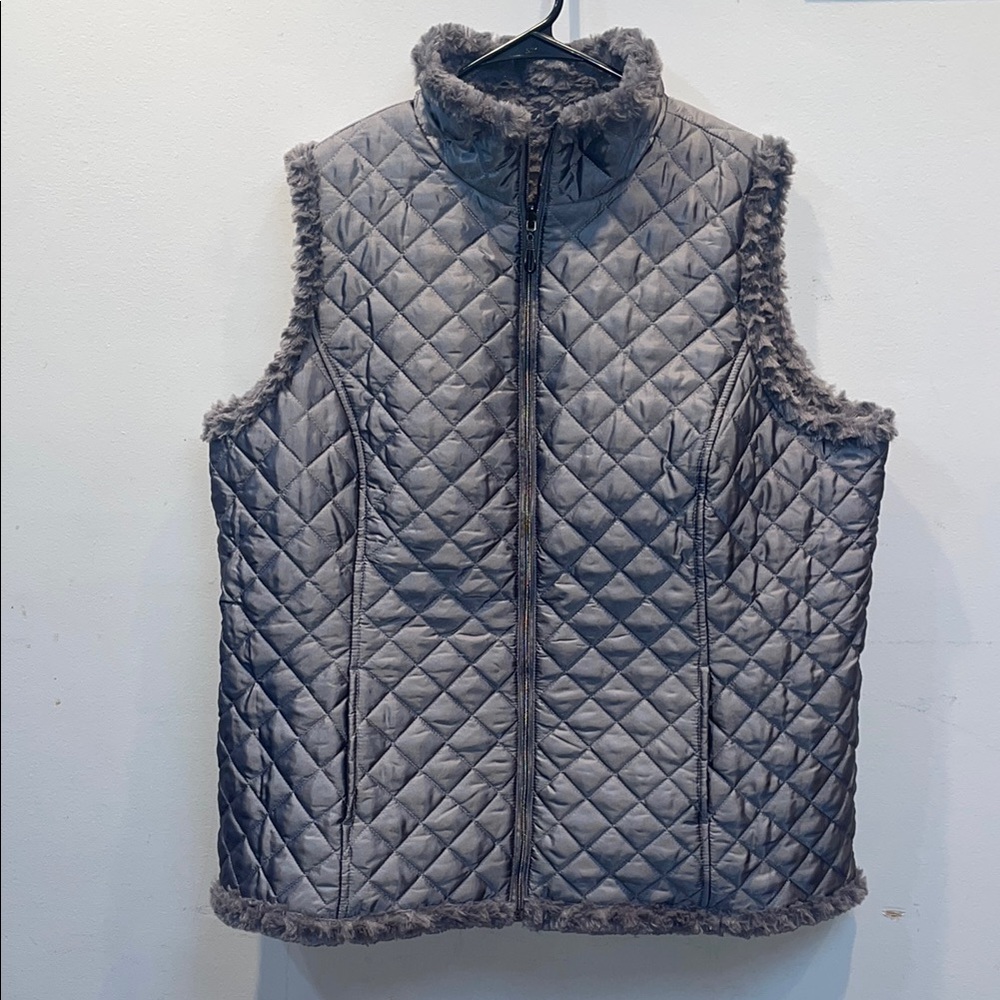Denim&Co Gray Quilted Vest with Stand-Up Collar